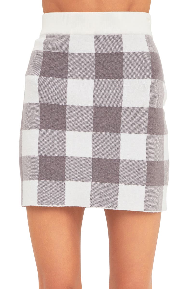 English Factory Gingham Knit Miniskirt, Alternate, color,