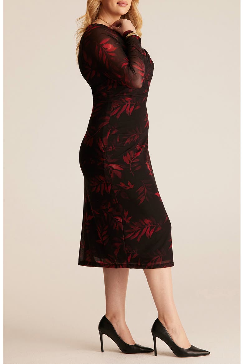 Noa Mesh Sleeve Midi Dress, Alternate, color, INFERNO