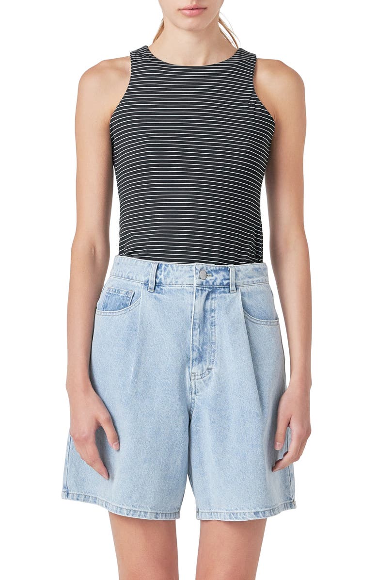 Grey Lab Stripe Bodysuit, Main, color, Black/ White