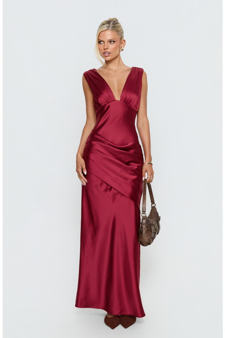 False Alarm Plunge Asymmetrical Gown, Alternate, color, RED