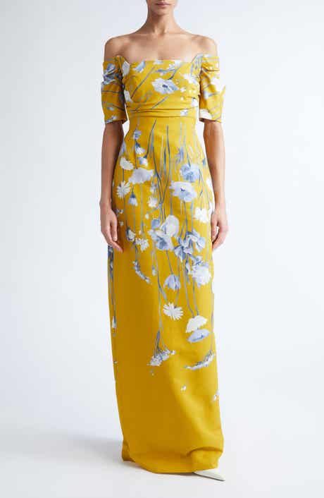 Floral Faille Off the Shoulder Gown