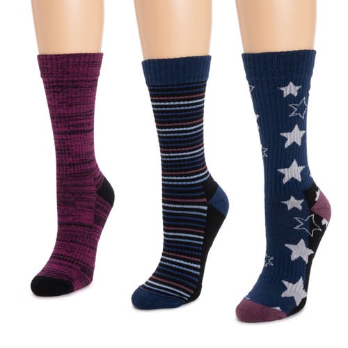 Muk Luks Cotton Rib Compression Crew Sock 3 Pair Pack In Blue