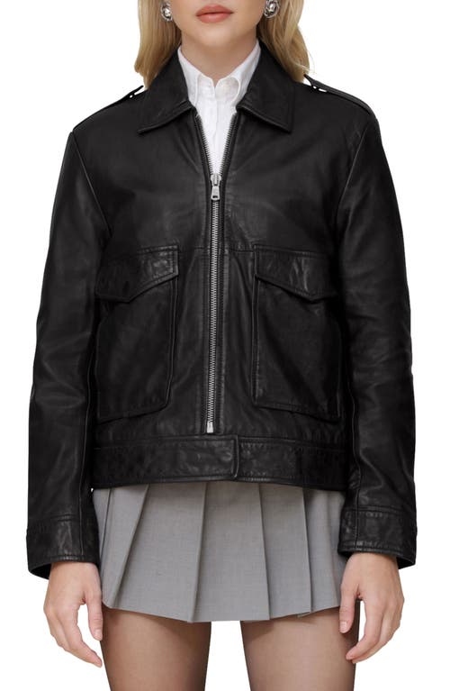 Avec Les Filles Leather Aviator Jacket In Black