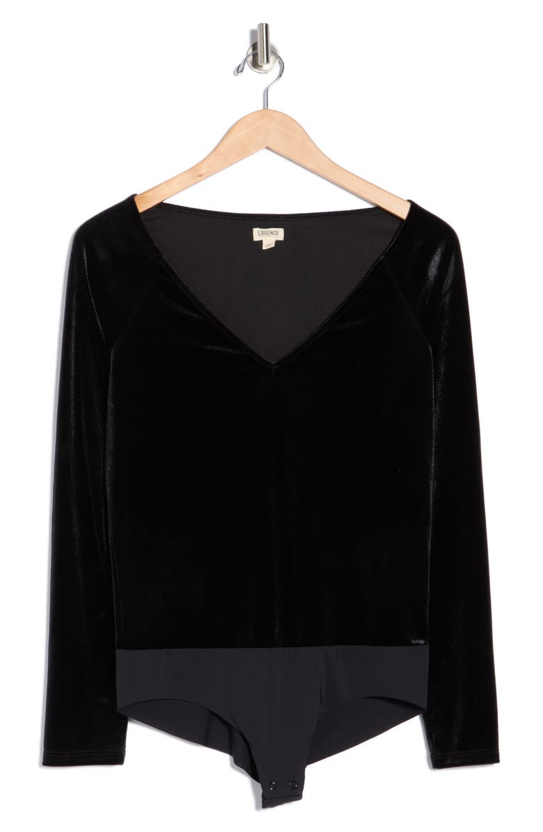 L'AGENCE Winona Long Sleeve Bodysuit, Main, color, Black