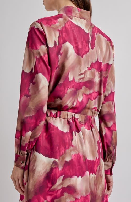 Misook Watercolor Print Top In Pink Flash/multi