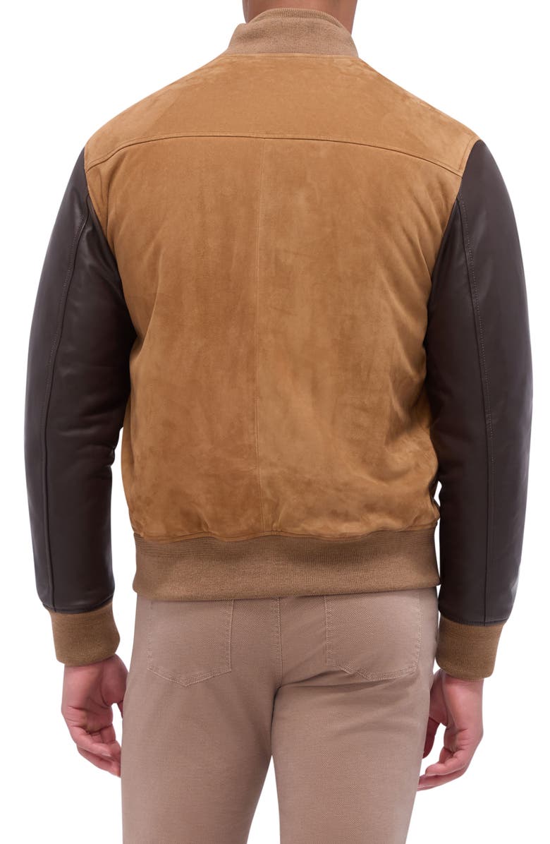 Bugatchi Suede & Leather Bomber Jacket, Alternate, color, Caramel