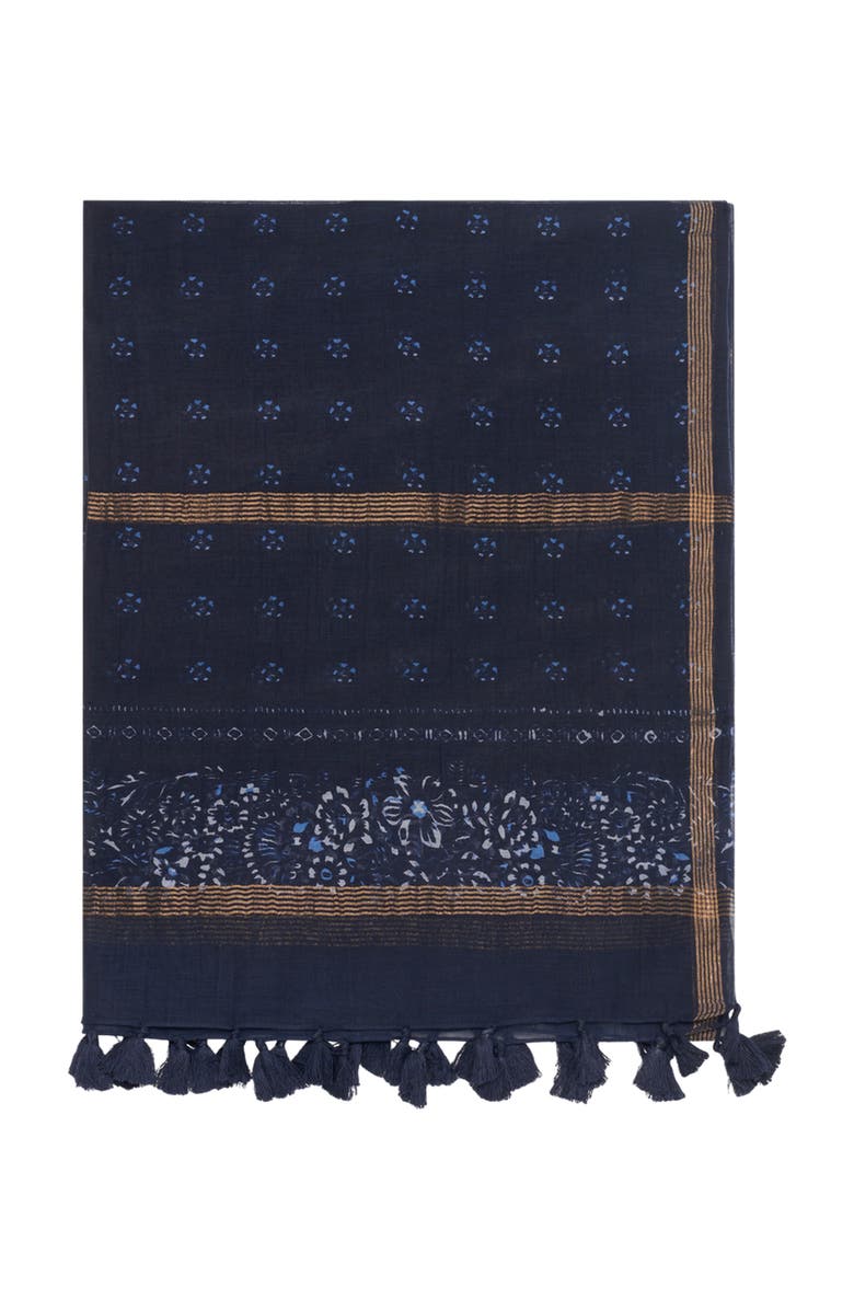 GERARD DAREL Daphne Floral Tassel Trim Scarf, Main, color, Navy Blue