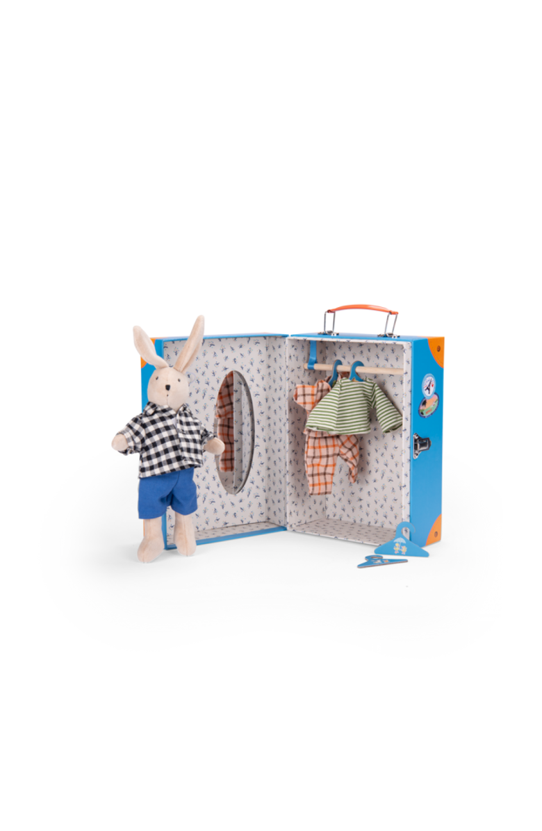 Moulin Roty Sylvain Little Wardrobe Suitcase, The Big Family, Alternate, color, Blue