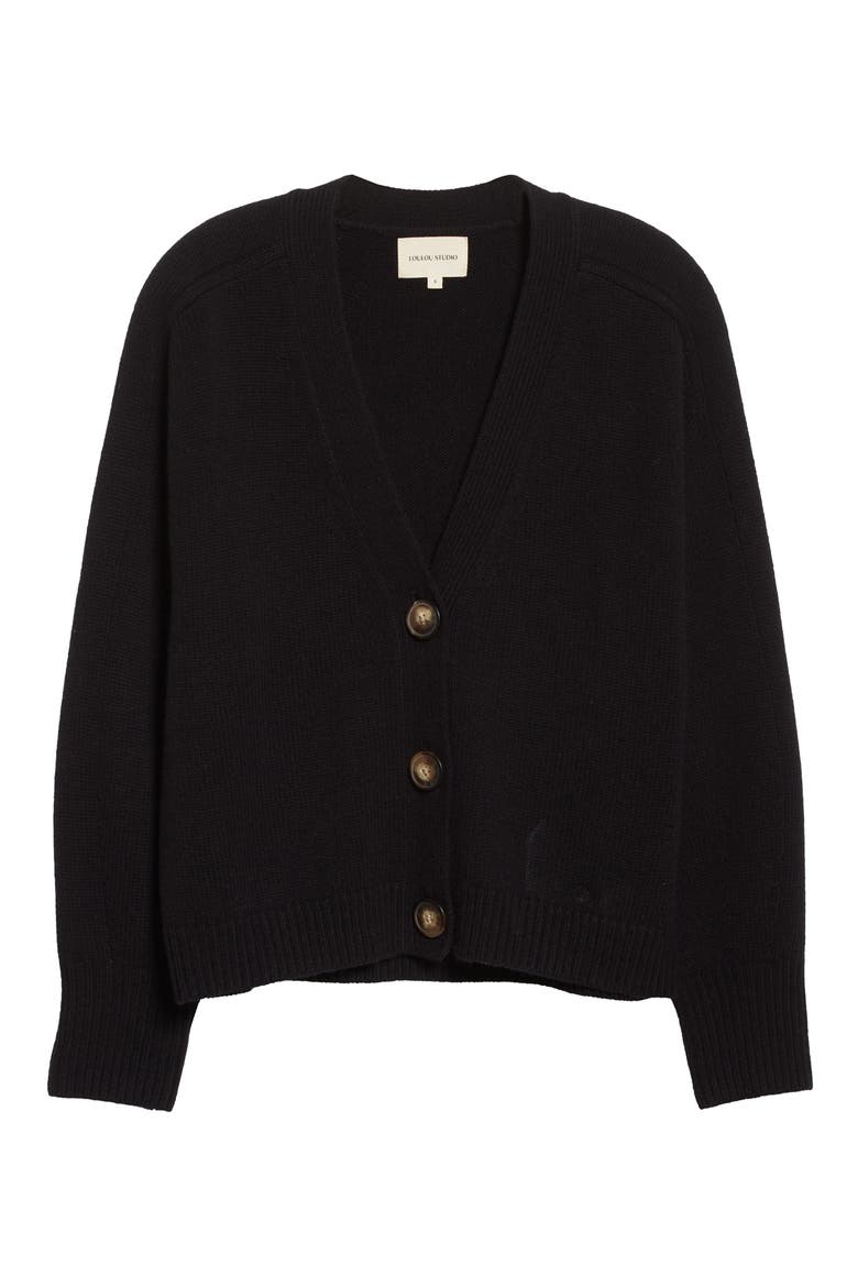 Loulou Studio Zanzibar V-Neck Cardigan Sweater, Alternate, color, BLACK