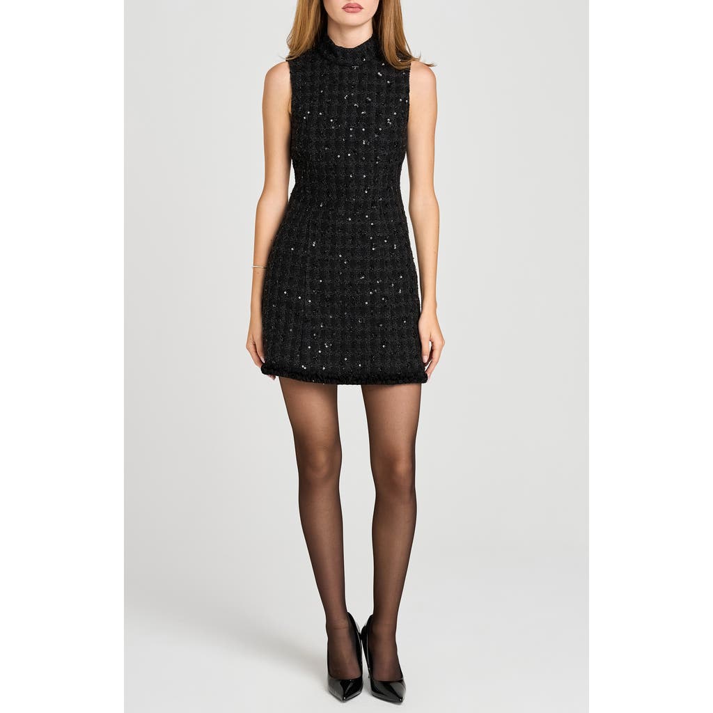Wayf X Sara Walker Andie Sequin Sleeveless Bouclé Minidress In Black
