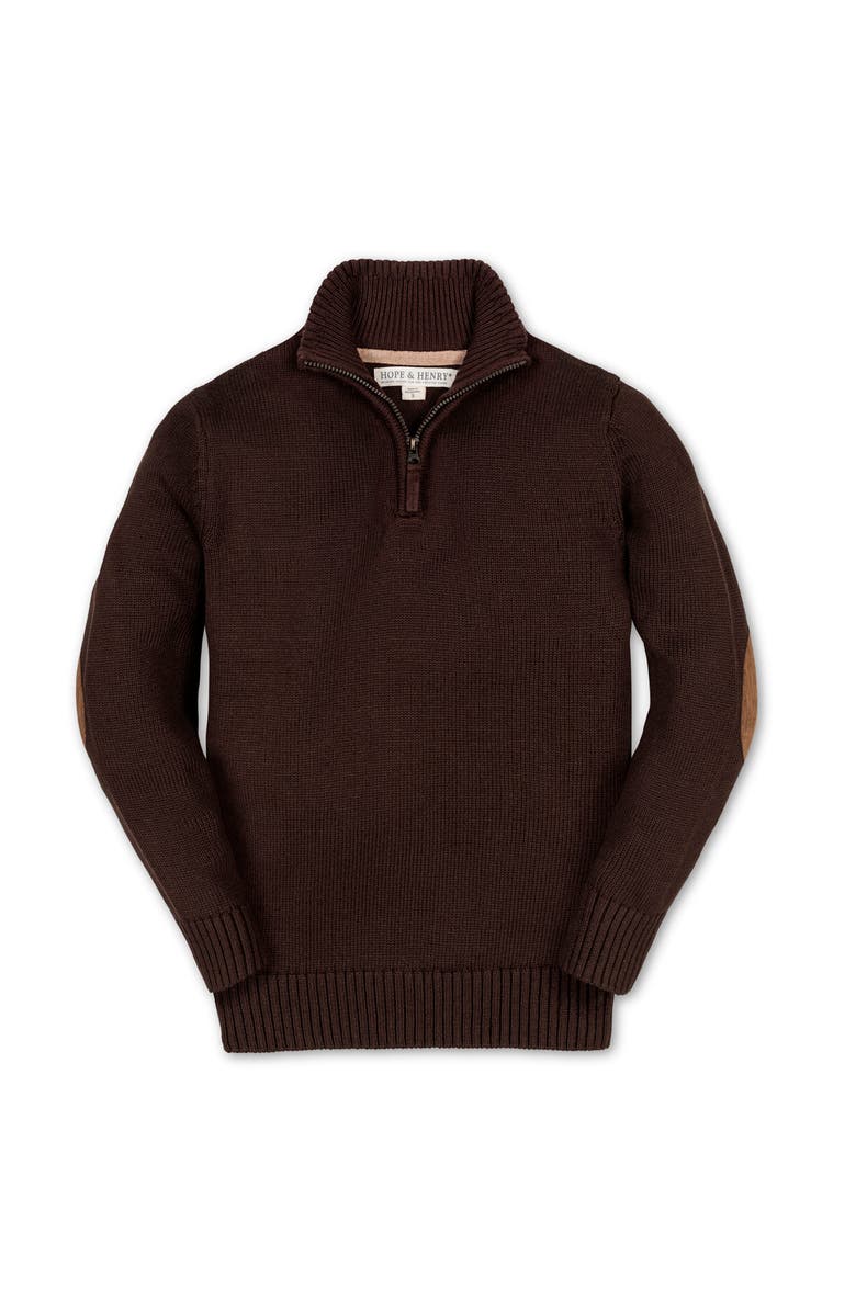 Hope & Henry Kids' Organic Half Zip Pullover Sweater with Elbow Patches, Main, color, Chocolate