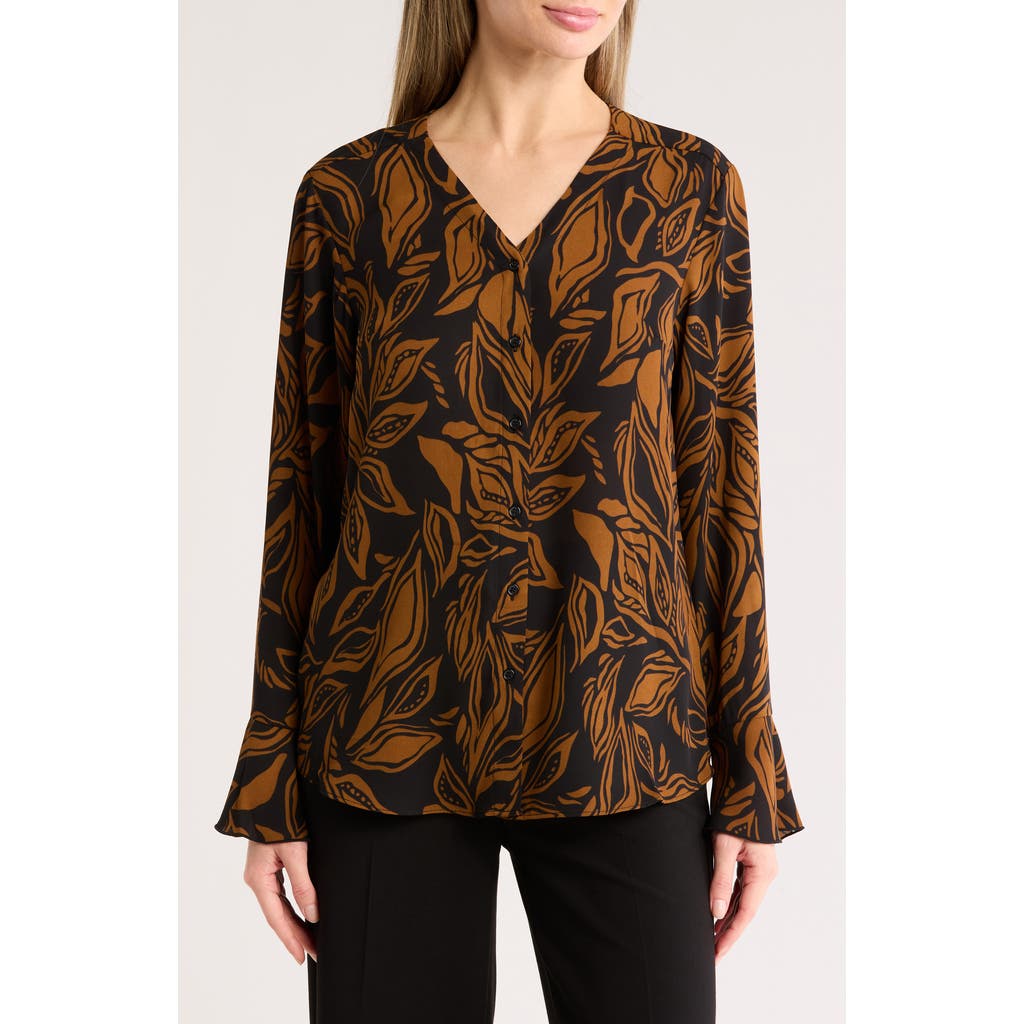 T Tahari Long Sleeve Button-up Top In Multi