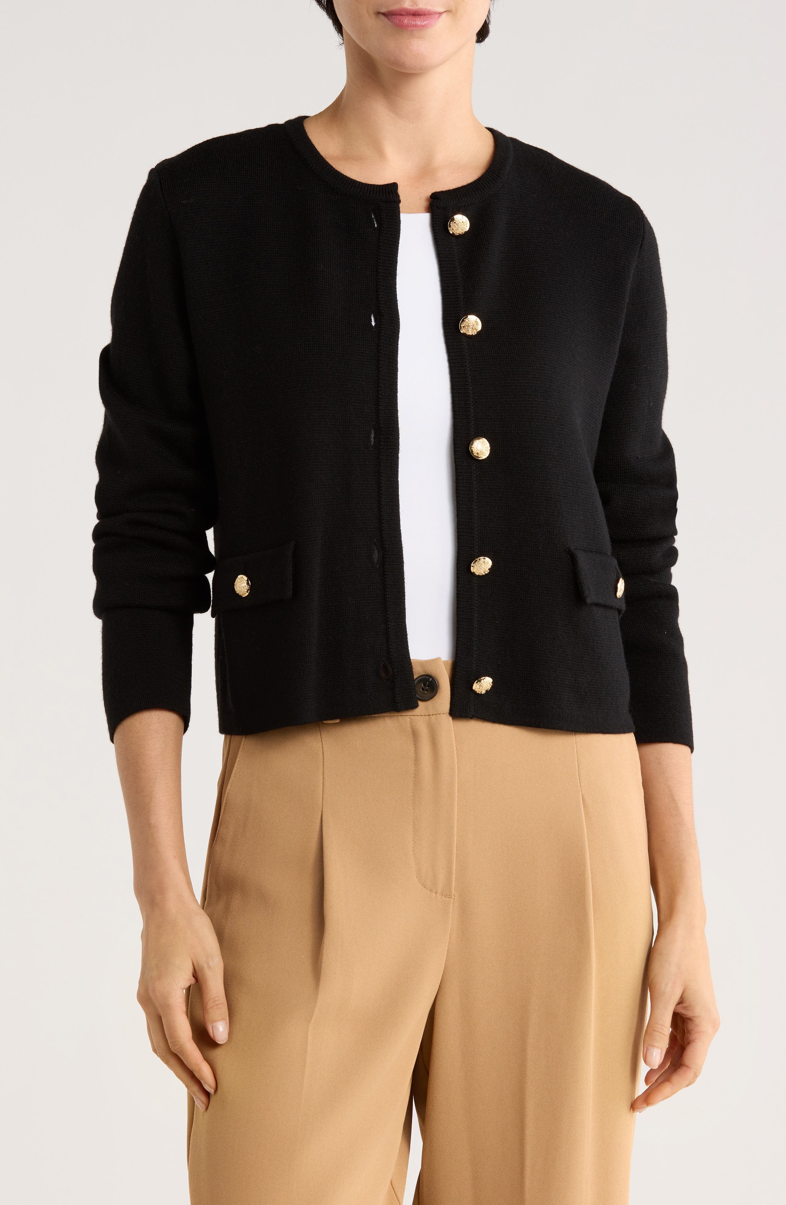 Bruno Magli Merino Wool Crop Cardigan