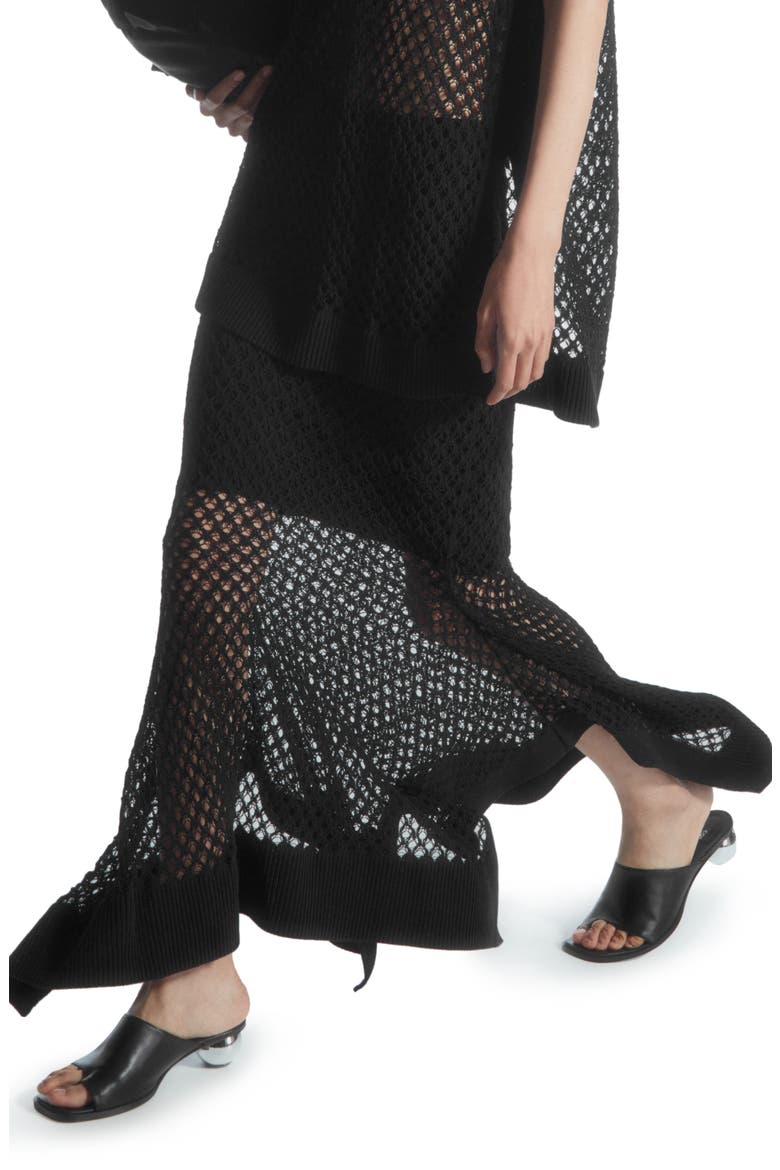 Asymmetric Open Knit Maxi Skirt, Main, color, BLACK DARK