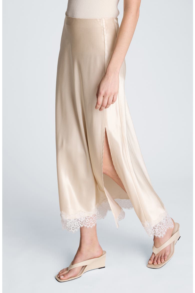 Lace Trim Satin Midi Skirt, Alternate, color, OYSTER