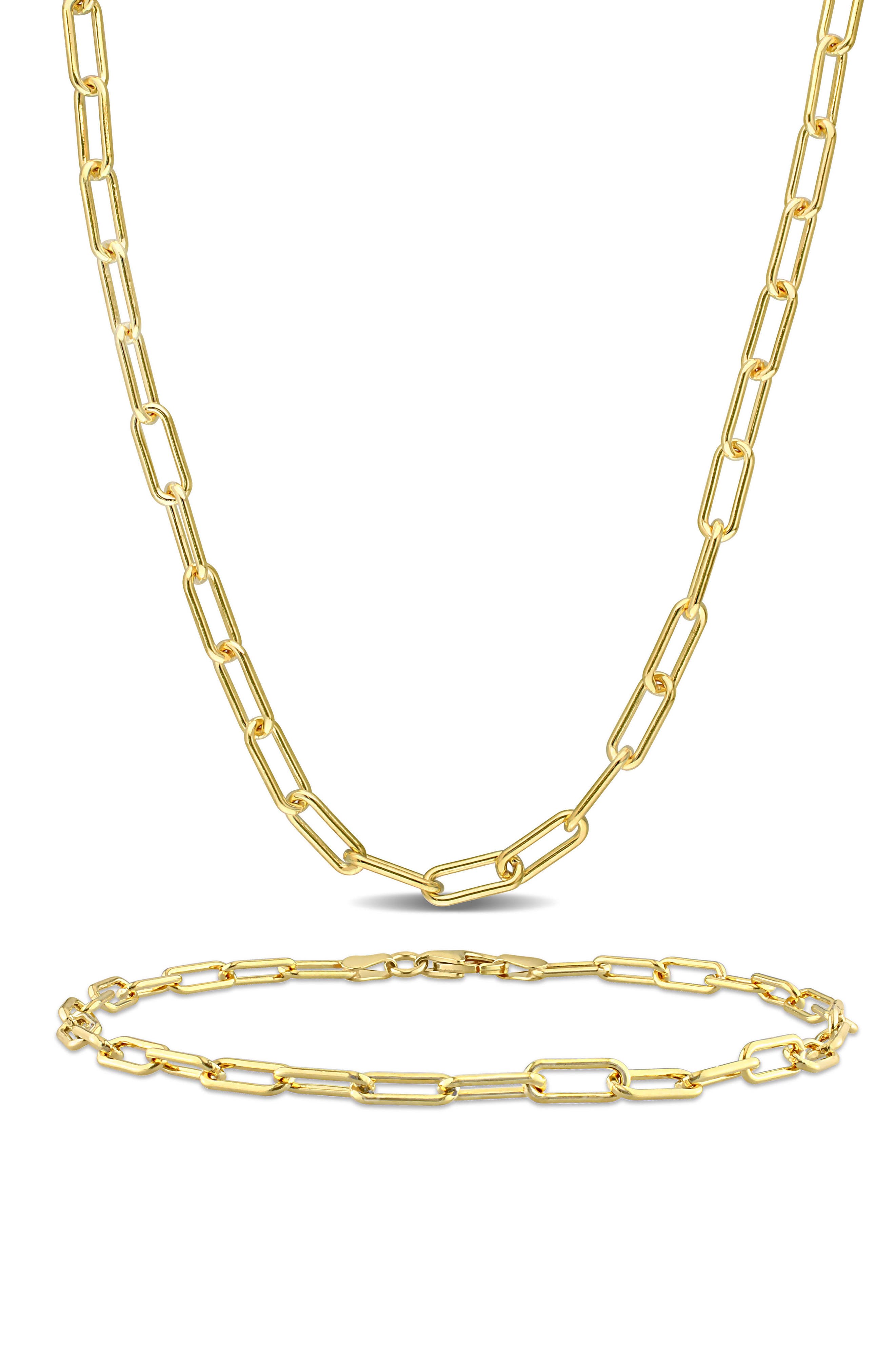 Paper Clip Oval Link Chain Necklace & Bracelet Set, 3.5mm