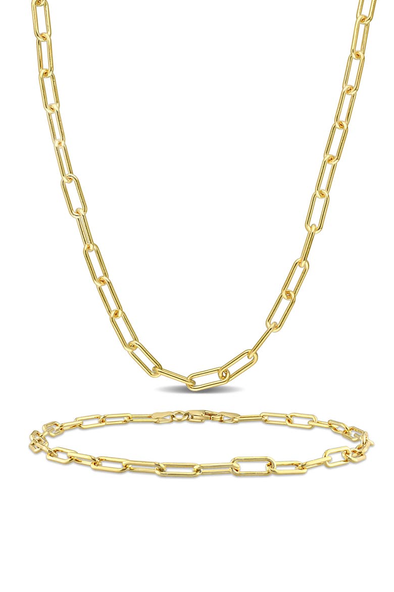 Paper Clip Oval Link Chain Necklace & Bracelet Set, 3.5mm, Main, color, YELLOW GOLD