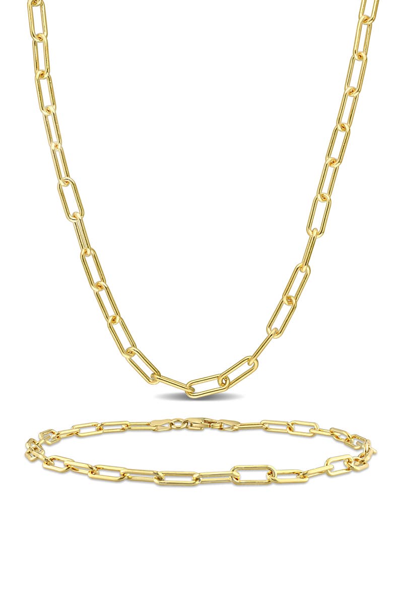 DELMAR Paper Clip Oval Link Chain Necklace & Bracelet Set, 3.5mm, Main, color, 