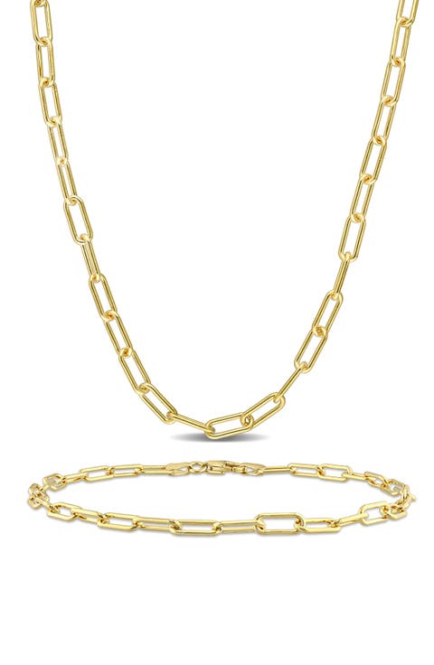 Paper Clip Oval Link Chain Necklace & Bracelet Set, 3.5mm