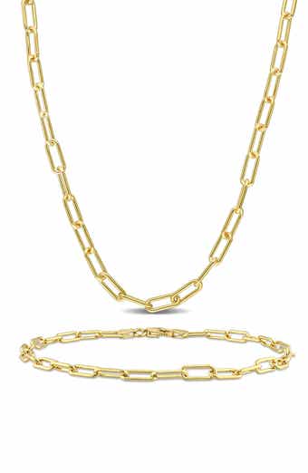 Paper Clip Oval Link Chain Necklace & Bracelet Set, 3.5mm