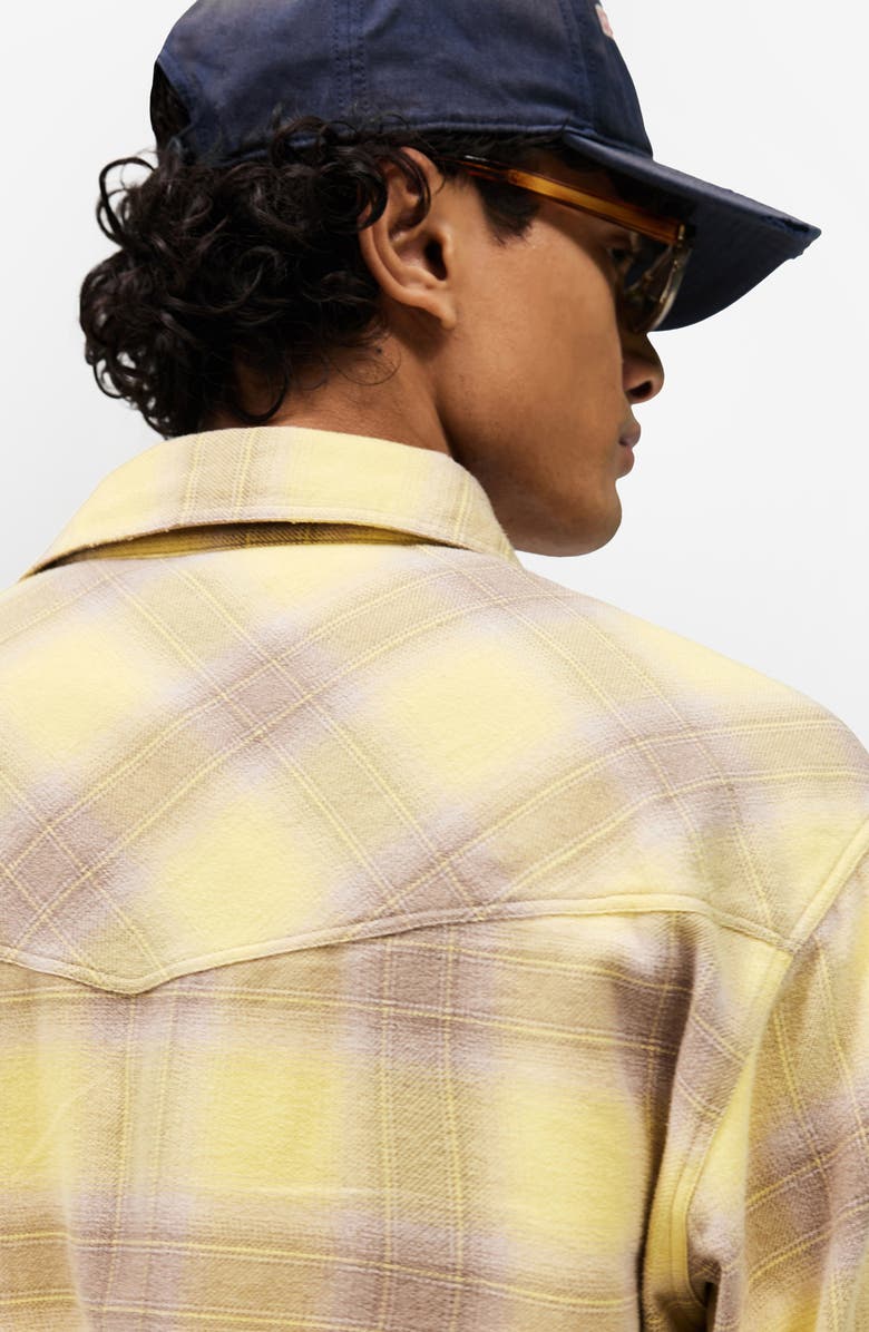 Represent Plaid Cotton Flannel Snap Front Shirt, Alternate, color, Creamed Corn