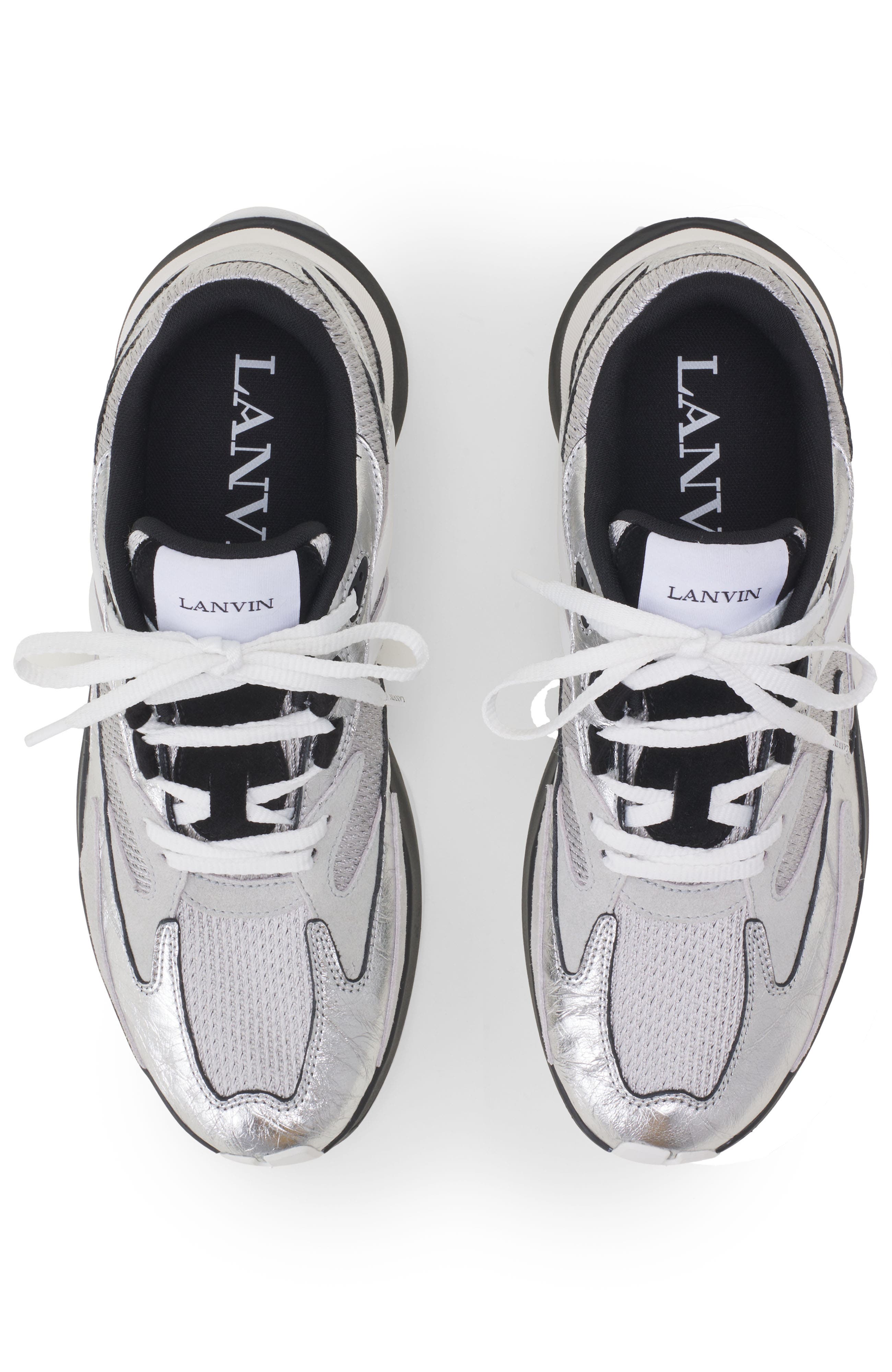 Lanvin Jla Sneakers In Crinkled Metallic Leather, Alternate, color, Silver