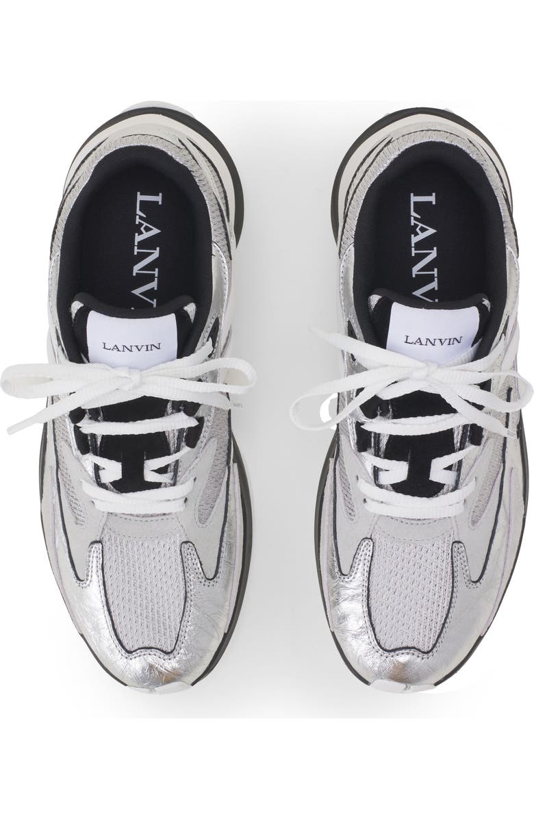 Lanvin Jla Sneakers In Crinkled Metallic Leather, Alternate, color, Silver