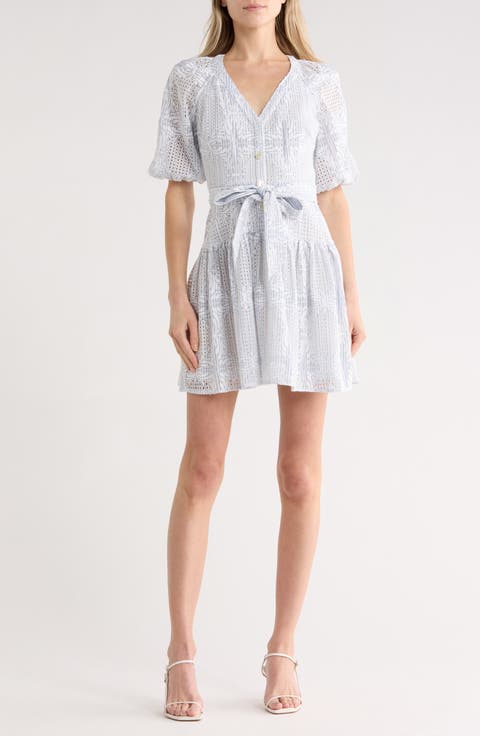 Bobbie Embroidered Eyelet Puff Sleeve Fit & Flare Dress