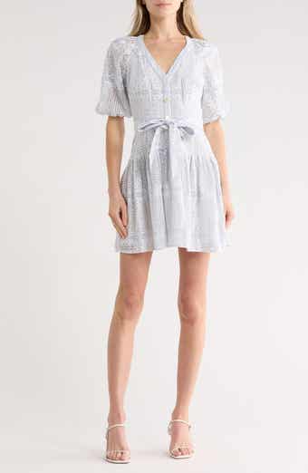 Veronica Beard Bobbie Embroidered Eyelet Puff Sleeve Fit & Flare Dress