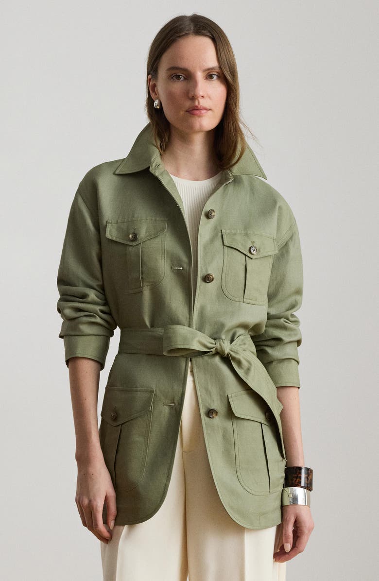 Lauren Ralph Lauren Linen Blend Field Jacket, Alternate, color, Light Agave Green