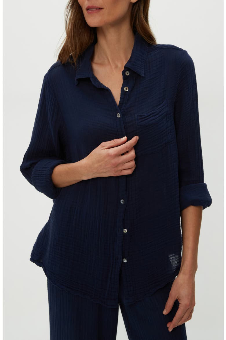 Ernie Cotton Gauze Button-Up Shirt, Main, color, NOCTURNAL