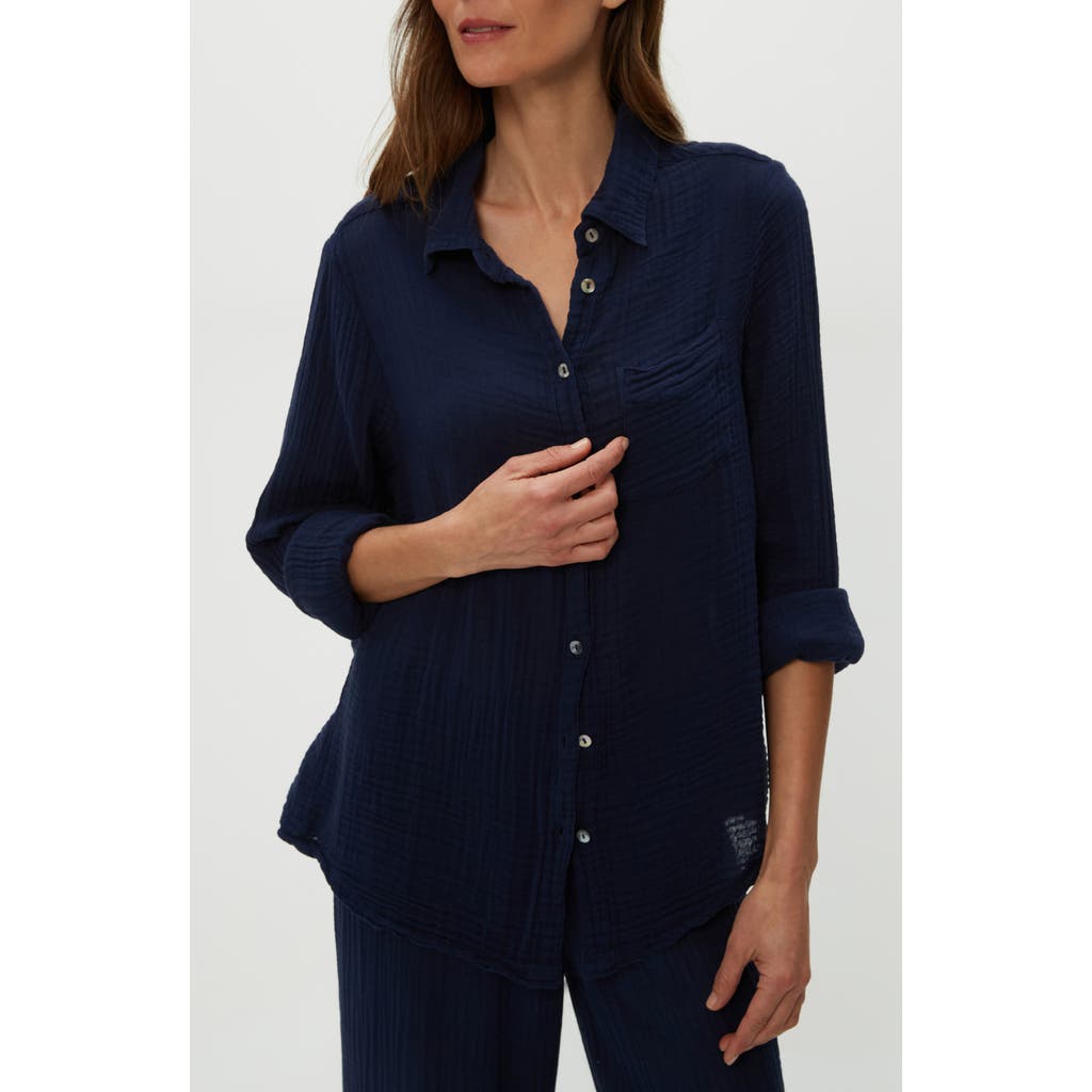 Michael Stars Ernie Cotton Gauze Button-up Shirt In Nocturnal