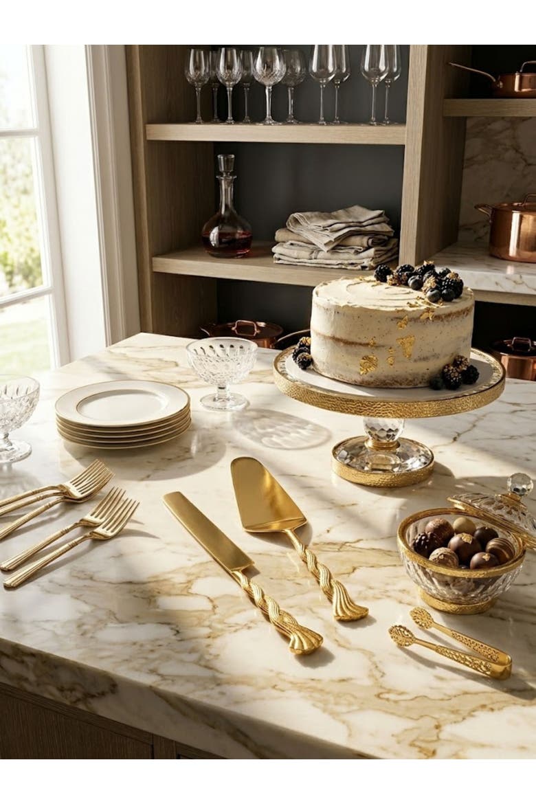 Santiago Cake Servers, Set of 2, Alternate, color, Gold