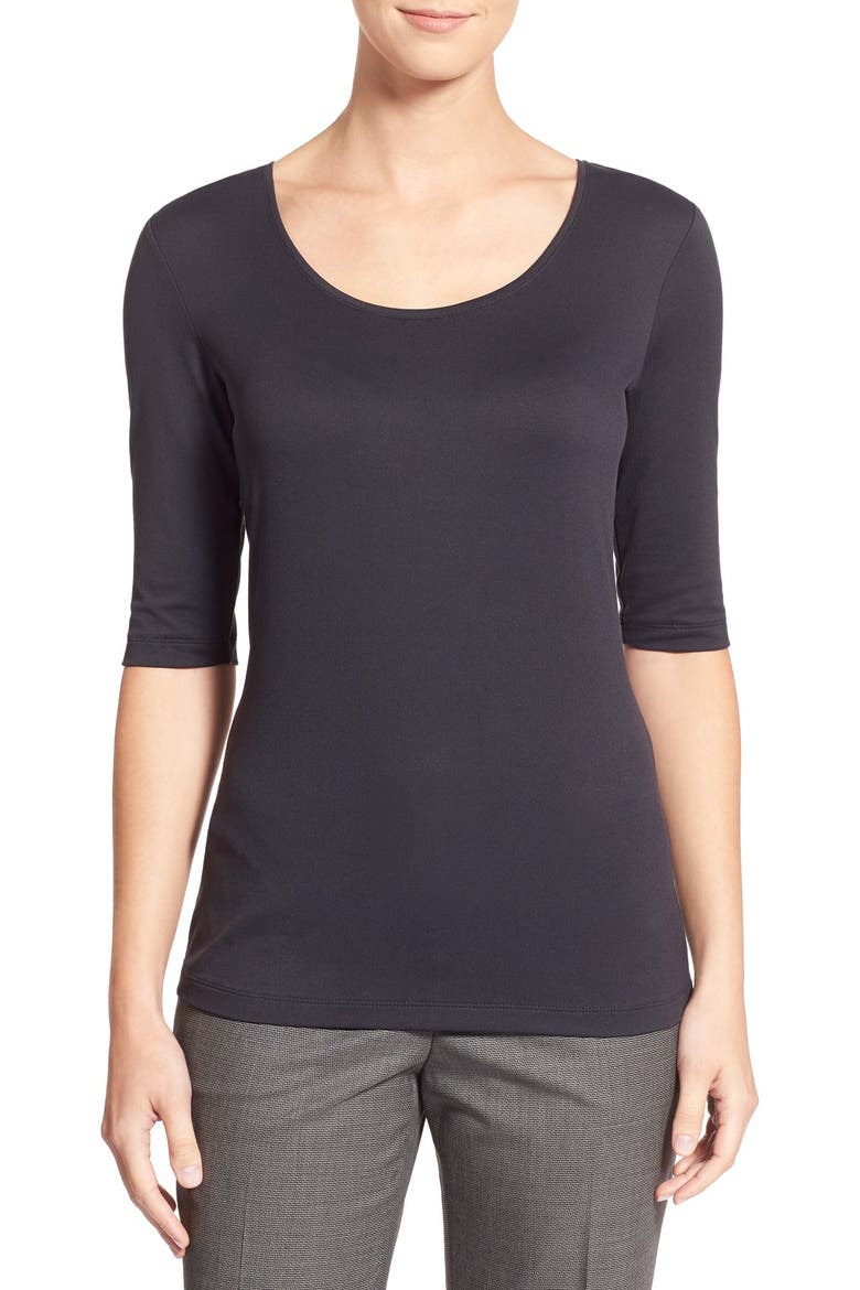 Scoop Neck Stretch Jersey Top, Main, color, BLK