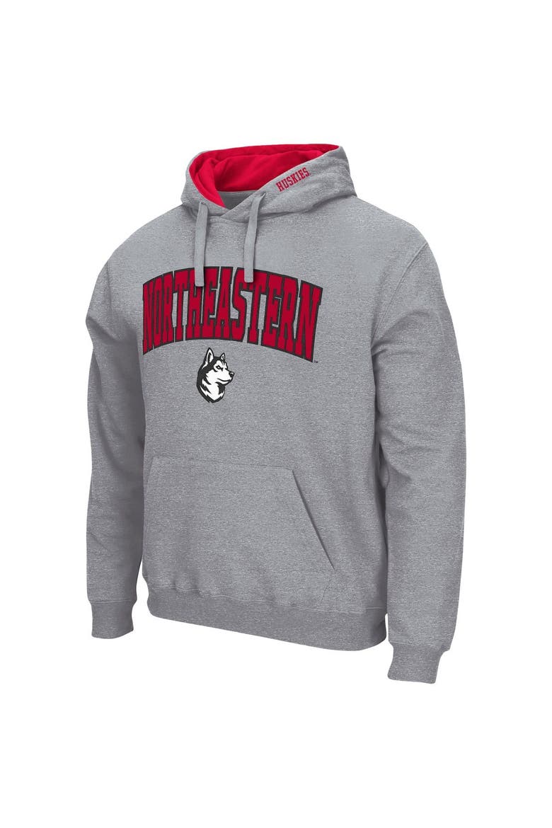Men's Colosseum Heathered Gray Northeastern Huskies Arch and Logo Pullover Hoodie, Alternate, color, Heather Gray