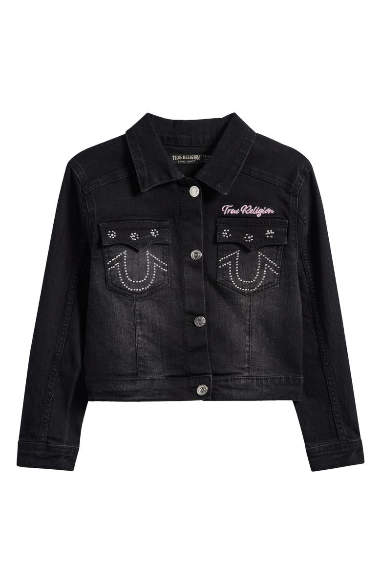 True Religion Kids' Studded Denim Jacket, Main, color, Black