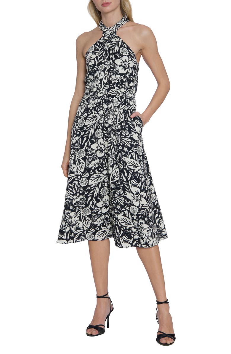 Maggy London Floral Linen Blend Midi Dress, Main, color, 