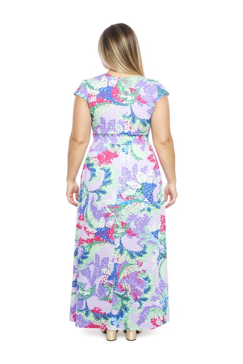Plus Size Abstract V-Neck Cap Sleeve Side Slit Pocket A-Line Maxi Dress, Alternate, color, Purple Multi