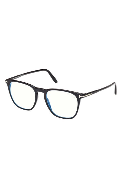 Tom Ford 52mm Round Blue Light Blocking Optical Glasses In Black Eco/t Logo