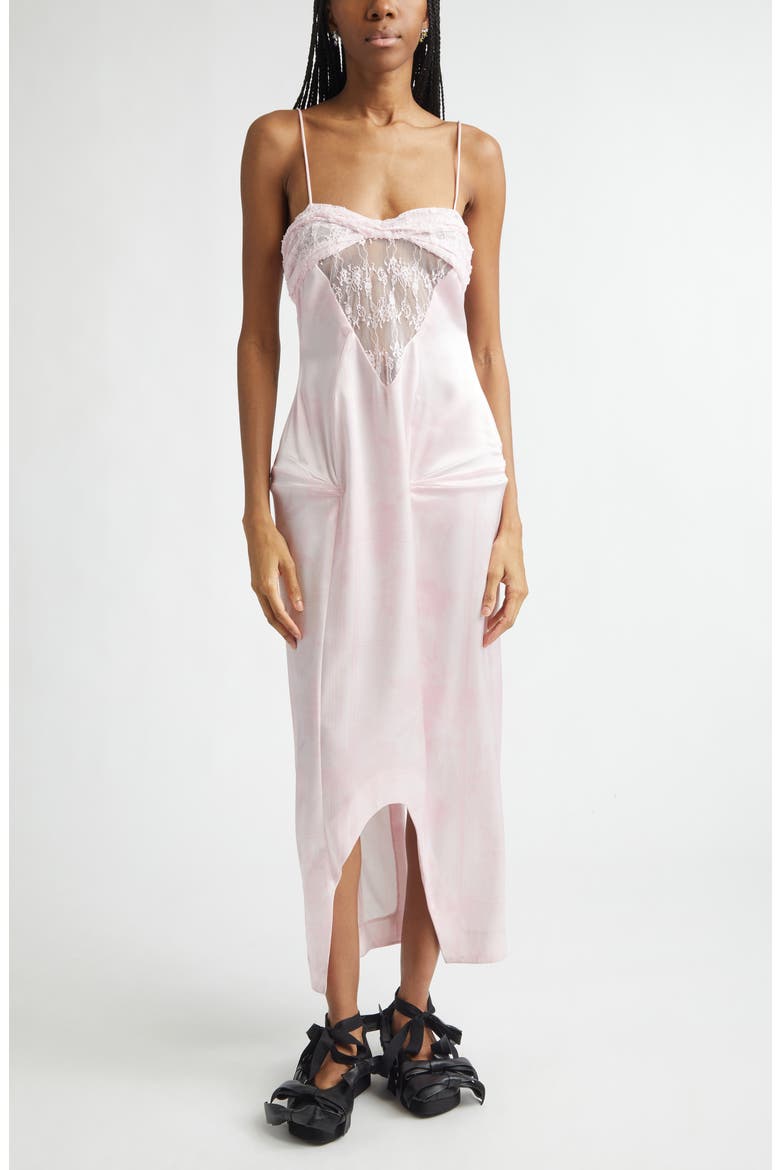 Prima Satin & Lace Column Gown, Main, color, PINK PICNIC