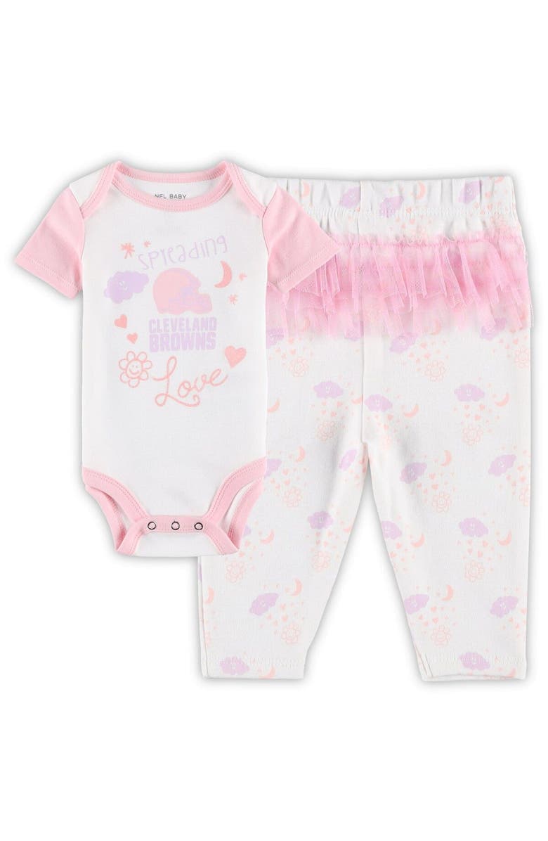 Outerstuff Girls Newborn & Infant White Cleveland Browns Spreading Love Bodysuit and Tutu Leggings Set, Main, color, White