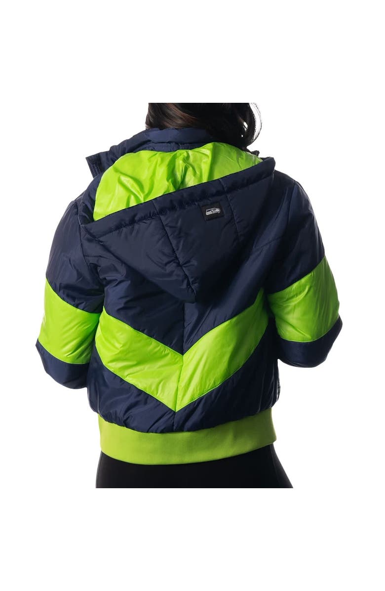 THE WILD COLLECTIVE Women's The Wild Collective College Navy Seattle Seahawks Puffer Full-Zip Hoodie, Alternate, color, 