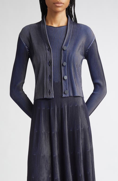 Emporio Armani Bicolor Ribbed Striped Cardigan Sweater In Black