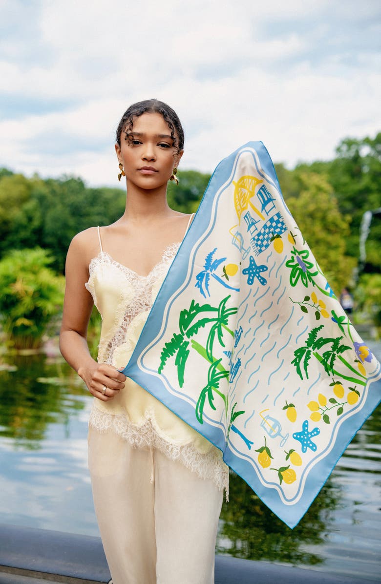 Jessie Zhao New York Capri Impression Double Sided Silk Scarf, Alternate, color, Blue