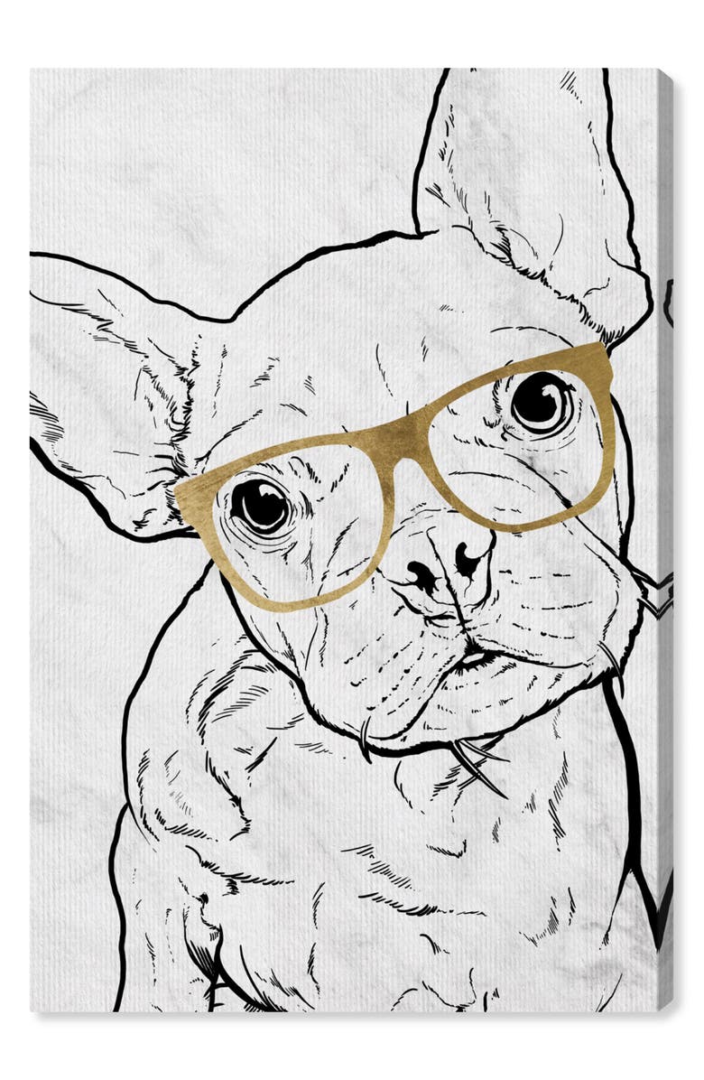 Oliver Gal Frenchie with Gold Glasses Canvas Wall Art, Main, color, 