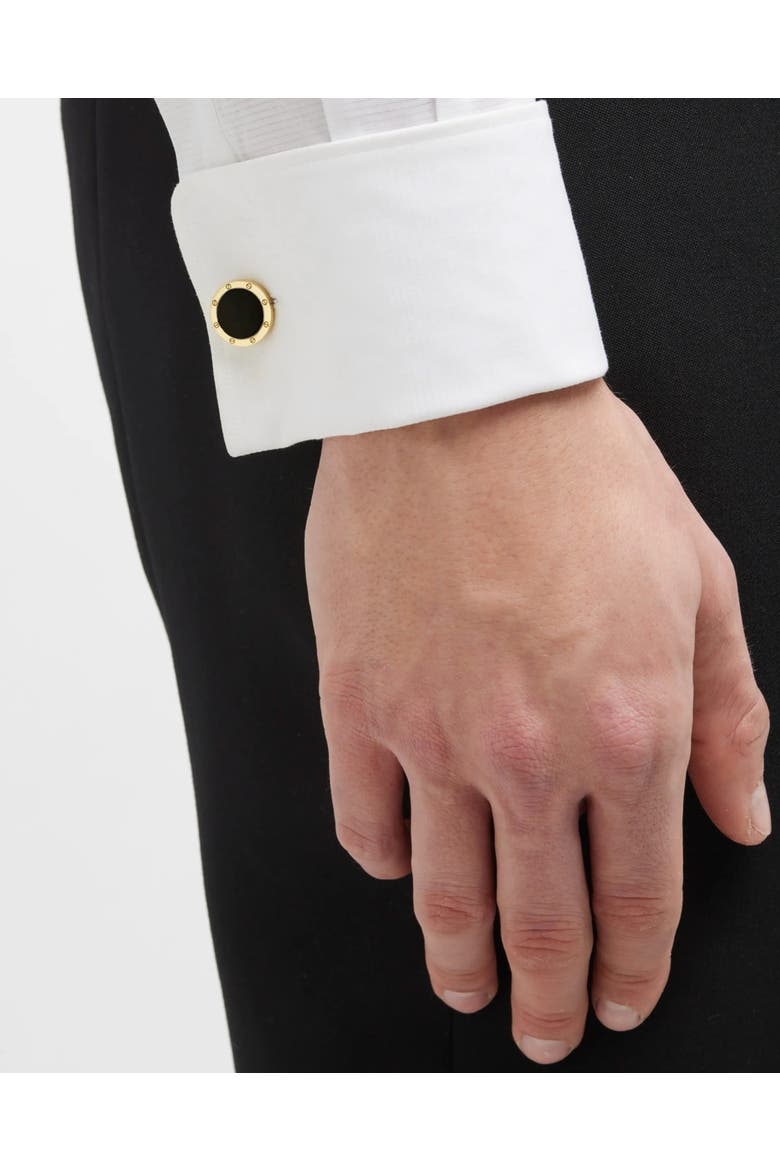 Rivet Etch Gemstone 18 Karat Gold Cufflinks, Alternate, color, White