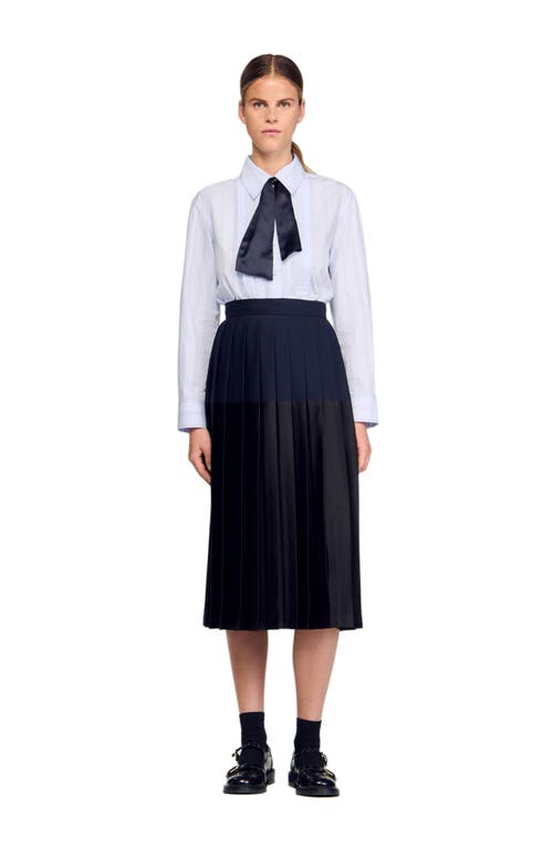 Sandro Long Pleated Skirt In Blue
