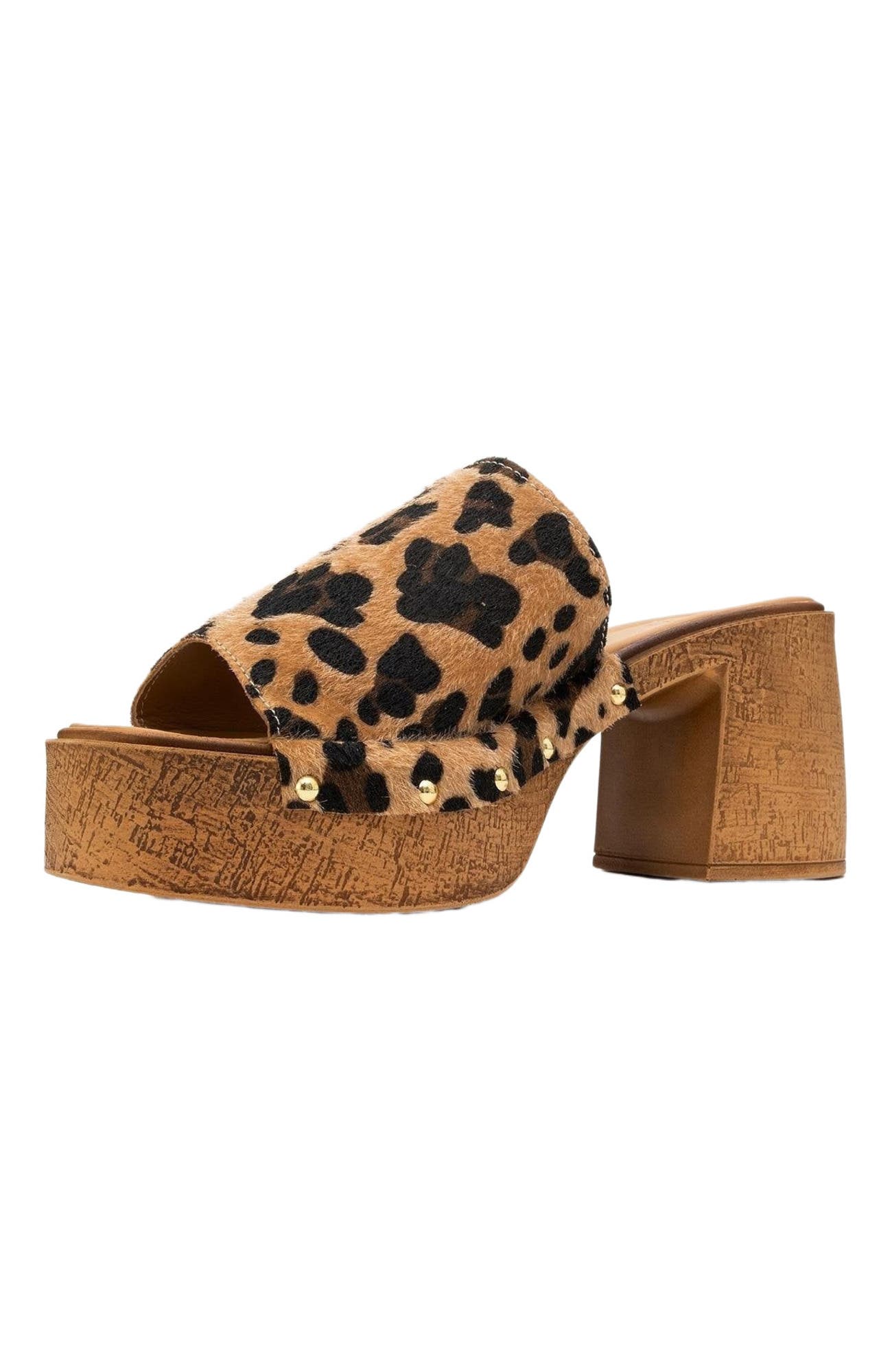 Pull Leather Platform Mules, Alternate, color, Leopard Suede Leather