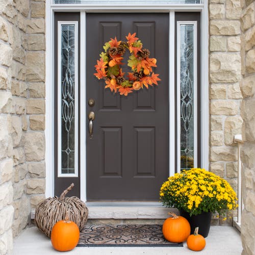 Northlight Maple Leaves With Pine Cones And Pumpkins Fall Harvest Artificial Wreath In Multi