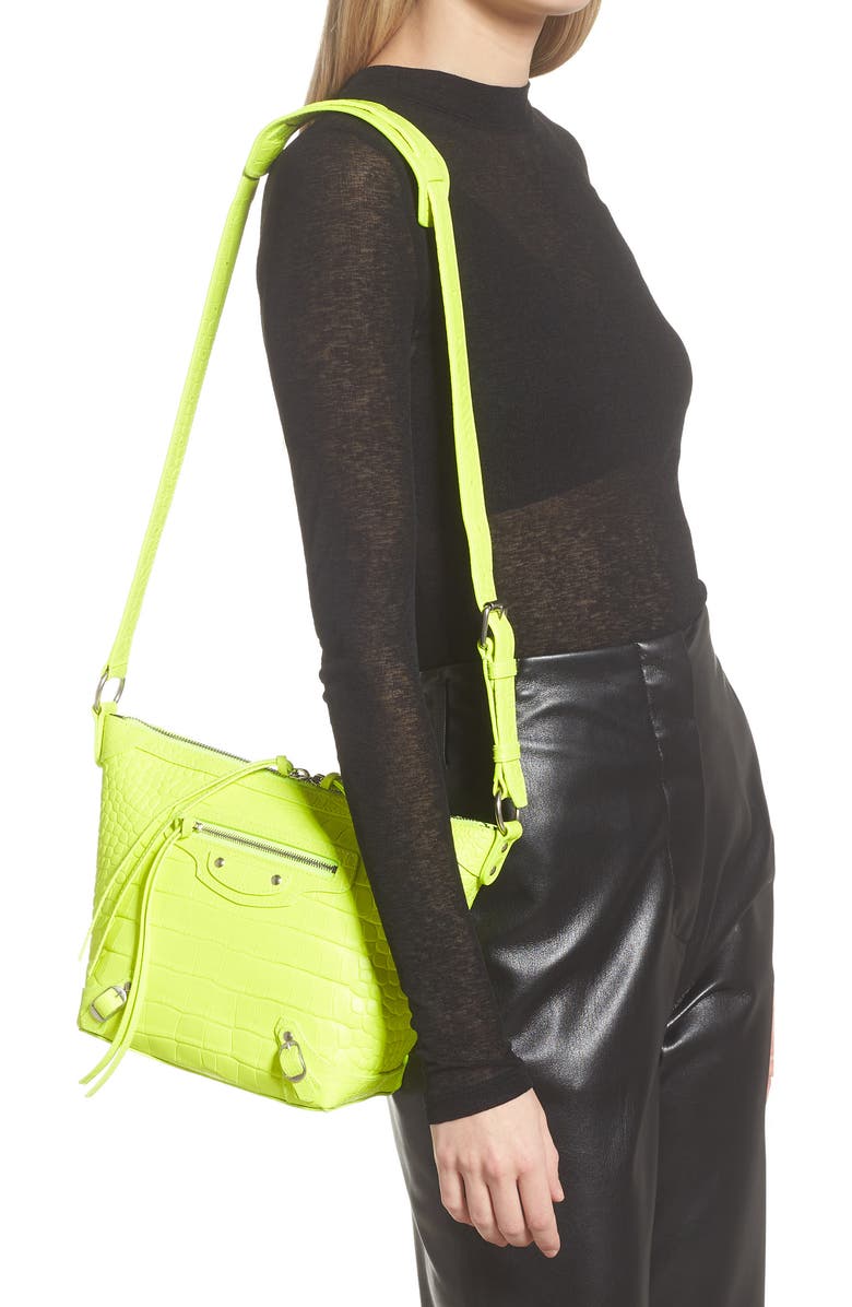 Balenciaga X-Small Neo Classic Croc Embossed Leather Hobo Bag, Alternate, color,